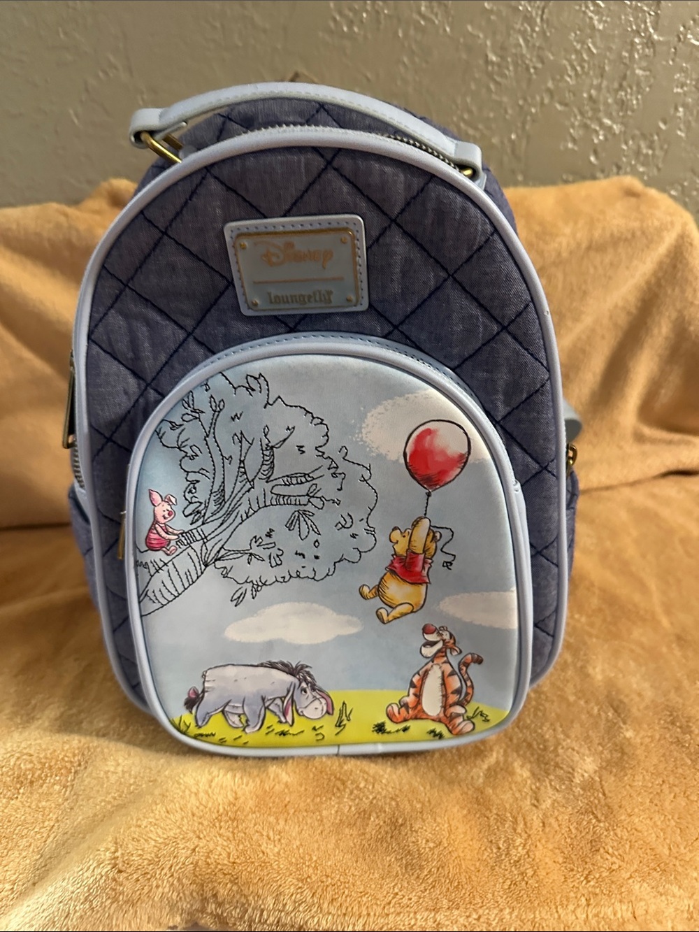 Loungefly Kids Gray Quilted Winnie the Pooh Mini Backpack with Pastel Front Art